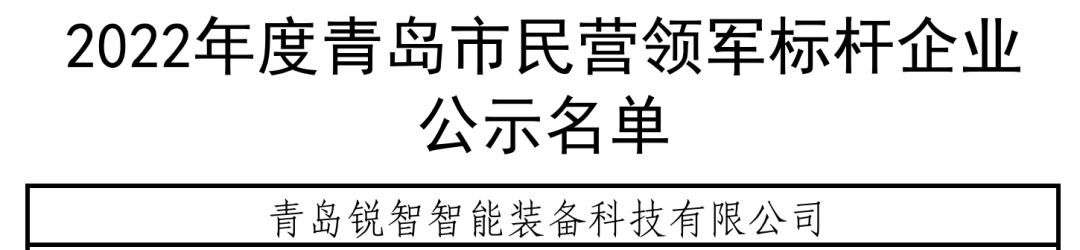 喜報！銳智智能入選青島市民營領(lǐng)軍標(biāo)桿企業(yè)